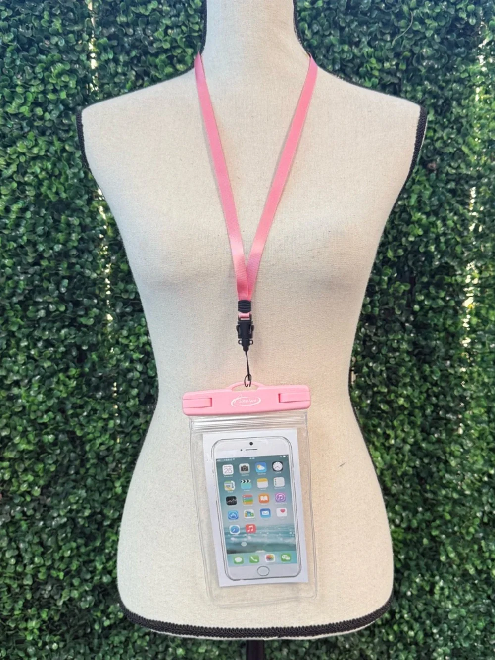 Pink Waterproof Phone Pouch with Lanyard - Clear Protective Case